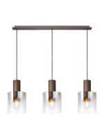 Brandroot Linear Pendant, 3 Light Adjustable E27, Mocha/Iridescent Fade Glass