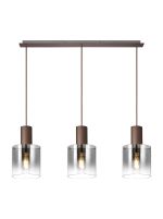 Brandroot Linear Pendant, 3 Light Adjustable E27, Mocha/Smoke Fade Glass