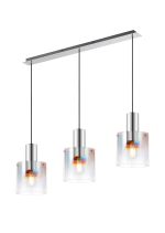 Brandroot Linear Pendant, 3 Light Adjustable E27, Polished Nickel/Black/Iridescent Fade Glass