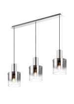 Brandroot Linear Pendant, 3 Light Adjustable E27, Polished Nickel/Black/Smoke Fade Glass