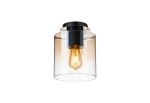 Brandroot 20cm Round Ceiling Flush, 1 Light Flush Fitting E27, Black/Amber Fade Glass