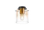 Brandroot 20cm Round Ceiling Flush, 1 Light Flush Fitting E27, Brass/Sand Black/Amber Fade Glass
