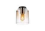 Brandroot 20cm Round Ceiling Flush, 1 Light Flush Fitting E27, Polished Nickel/Black/Amber Fade Glass