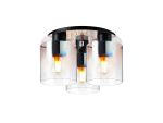 Brandroot 37cm Round Ceiling Flush, 3 Light Flush Fitting, Black/Iridescent Fade Glass