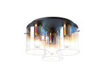 Brandroot 37cm Round Ceiling Flush, 3 Light Flush Fitting, Brass/Sand Black/Iridescent Fade Glass