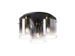 Brandroot 37cm Round Ceiling Flush, 3 Light Flush Fitting, Brass/Sand Black/Smoke Fade Glass