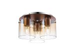 Brandroot 37cm Round Ceiling Flush, 3 Light Flush Fitting, Mocha/Amber Fade Glass