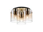Brandroot 37cm Round Ceiling Flush, 3 Light Flush Fitting, Polished Nickel/Black/Amber Fade Glass