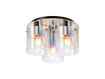 Brandroot 37cm Round Ceiling Flush, 3 Light Flush Fitting, Polished Nickel/Black/Iridescent Fade Glass