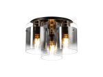 Brandroot 37cm Round Ceiling Flush, 3 Light Flush Fitting, Polished Nickel/Black/Smoke Fade Glass