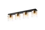 Brandroot Linear Ceiling Flush, 4 Light Flush Fitting, Brass/Sand Black/Amber Fade Glass