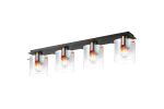 Brandroot Linear Ceiling Flush, 4 Light Flush Fitting, Brass/Sand Black/Iridescent Fade Glass