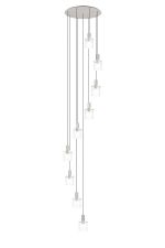 Brandroot Ribbed 86cm Round Pendant, 9 Light Adjustable E27, Beige Stone/Clear Narrow Line Glass Item Weight: 21kg