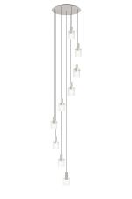 Brandroot Ribbed 86cm Round Pendant, 9 Light Adjustable E27, Beige Stone/Clear Wide Line Glass Item Weight: 21kg
