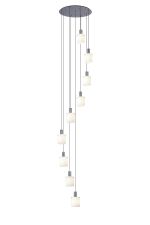Brandroot Ribbed 86cm Round Pendant, 9 Light Adjustable E27, Dark Grey/Gloss White Wide Line Glass Item Weight: 21kg