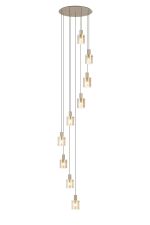 Brandroot Ribbed 86cm Round Pendant, 9 Light Adjustable E27, Light Gold/Amber Narrow Line Glass Item Weight: 21kg