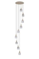 Brandroot Ribbed 86cm Round Pendant, 9 Light Adjustable E27, Light Gold/Smoke Narrow Line Glass Item Weight: 21kg