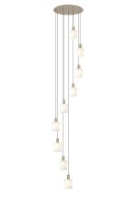 Brandroot Ribbed 86cm Round Pendant, 9 Light Adjustable E27, Light Gold/Gloss White Wide Line Glass Item Weight: 21kg