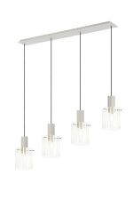 Brandroot Ribbed Linear Pendant, 4 Light Adjustable E27, Beige Stone/Frosted/Clear Wide Line Glass