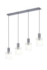 Brandroot Ribbed Linear Pendant, 4 Light Adjustable E27, Dark Grey/Frosted/Clear Wide Line Glass