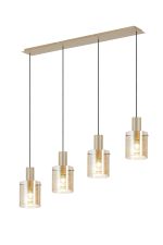 Brandroot Ribbed Linear Pendant, 4 Light Adjustable E27, Light Gold/Amber Narrow Line Glass
