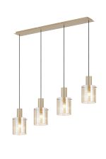 Brandroot Ribbed Linear Pendant, 4 Light Adjustable E27, Light Gold/Amber Wide Line Glass