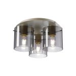 Brandroot Ribbed 41cm Round Ceiling Flush, 3 Light Flush Fitting E27, Beige Stone/Smoke Narrow Line Glass