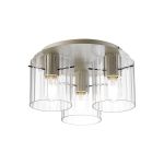 Brandroot Ribbed 41cm Round Ceiling Flush, 3 Light Flush Fitting E27, Beige Stone/Clear Wide Line Glass