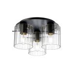 Brandroot Ribbed 41cm Round Ceiling Flush, 3 Light Flush Fitting E27, Dark Grey/Clear Wide Line Glass