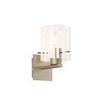 Brandroot Ribbed Single Switched Wall Lamp, 1 Light, E27, Light Gold/Frosted/Clear Wide Line Glass