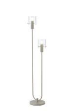 Brandroot Ribbed Stepped Floor Lamp, 2 Light E27, Beige Stone/Clear Narrow Line Glass