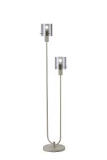 Brandroot Ribbed Stepped Floor Lamp, 2 Light E27, Beige Stone/Smoke Narrow Line Glass