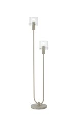 Brandroot Ribbed Stepped Floor Lamp, 2 Light E27, Beige Stone/Clear Wide Line Glass