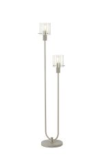 Brandroot Ribbed Stepped Floor Lamp, 2 Light E27, Beige Stone/Frosted/Clear Wide Line Glass