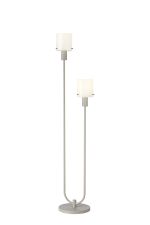 Brandroot Ribbed Stepped Floor Lamp, 2 Light E27, Beige Stone/Gloss White Wide Line Glass
