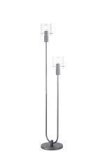 Brandroot Ribbed Stepped Floor Lamp, 2 Light E27, Dark Grey/Clear Narrow Line Glass
