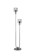 Brandroot Ribbed Stepped Floor Lamp, 2 Light E27, Dark Grey/Smoke Narrow Line Glass