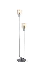 Brandroot Ribbed Stepped Floor Lamp, 2 Light E27, Dark Grey/Amber Wide Line Glass