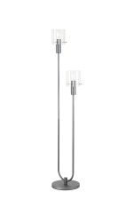 Brandroot Ribbed Stepped Floor Lamp, 2 Light E27, Dark Grey/Frosted/Clear Wide Line Glass