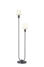 Brandroot Ribbed Stepped Floor Lamp, 2 Light E27, Dark Grey/Gloss White Wide Line Glass