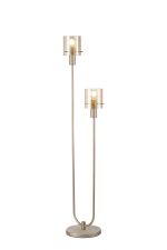 Brandroot Ribbed Stepped Floor Lamp, 2 Light E27, Light Gold/Amber Narrow Line Glass
