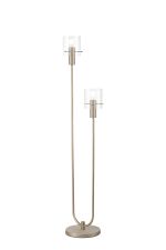 Brandroot Ribbed Stepped Floor Lamp, 2 Light E27, Light Gold/Clear Narrow Line Glass
