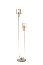 Brandroot Ribbed Stepped Floor Lamp, 2 Light E27, Light Gold/Amber Wide Line Glass
