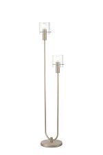 Brandroot Ribbed Stepped Floor Lamp, 2 Light E27, Light Gold/Clear Wide Line Glass
