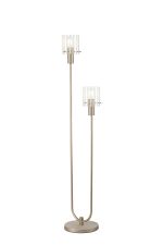 Brandroot Ribbed Stepped Floor Lamp, 2 Light E27, Light Gold/Frosted/Clear Wide Line Glass