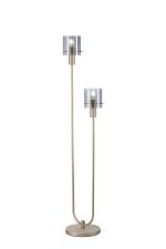 Brandroot Ribbed Stepped Floor Lamp, 2 Light E27, Light Gold/Smoke Wide Line Glass