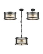 Lyon 35cm Round Flush/Semi Ceiling/Pendant Convertible, 3 x E14, Satin Black/Clear Glass