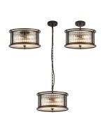 Lyon 35cm Round Flush/Semi Ceiling/Pendant Convertible, 3 x E14, Bronze/Clear Glass