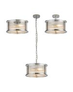 Lyon 35cm Round Flush/Semi Ceiling/Pendant Convertible, 3 x E14, Polished Chrome/Clear Glass