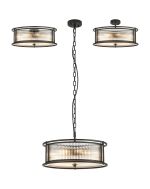 Lyon 50cm Round Flush/Semi Ceiling/Pendant Convertible, 6 x E14, Satin Black/Clear Glass